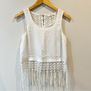 Monteau White Fringe Lace Trim Tank Top
